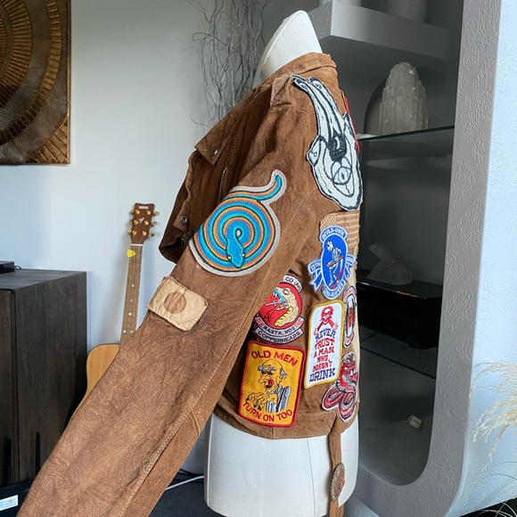 Giorgio Brato Suede Vintage Patches Biker Jacket Agatha NYC festival 60s 70s - Picture 12 of 16